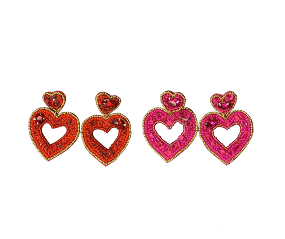 Jeweled Heart Drop Earrings